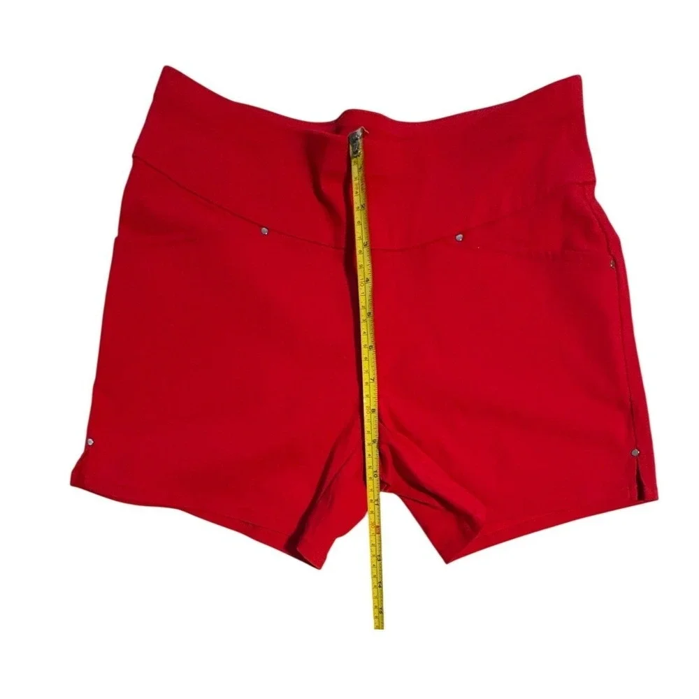 INC International Concepts Red Pull On Shorts Womens Size 2‎ Stud Detail Stretch - Picture 6 of 9